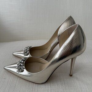 Jimmy Choo Tisso 100 Champagne Leather Embellished Heels